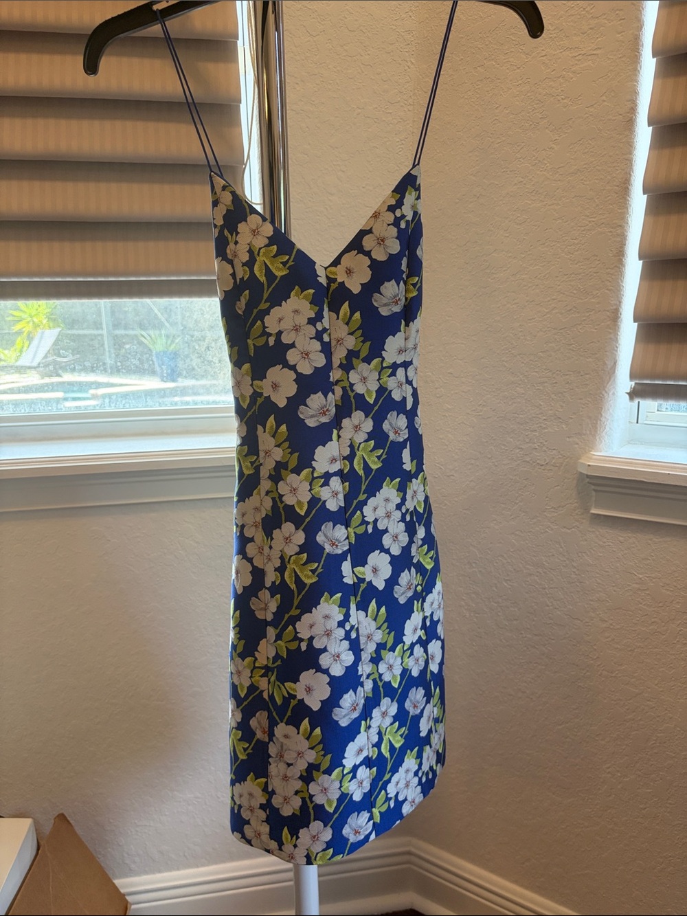 Alice + Olivia Royal Blue Floral Slip Dress with White & Lime Accents